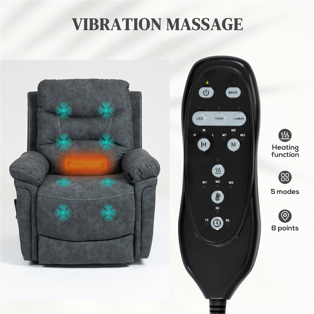 HOMCOM Power Lift Recliner Chair with Massage, Heat & USB Grey 713-203V70GY pic3