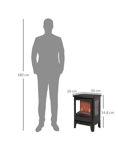 Homcom 1800W Tempered Glass Electric Fireplace Heater, Black