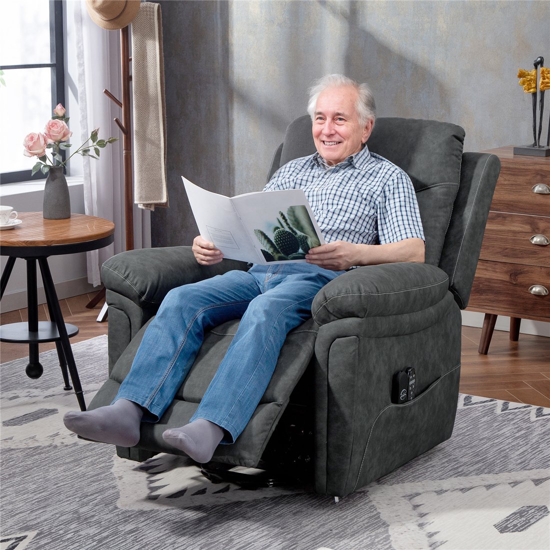 HOMCOM Power Lift Recliner Chair with Massage, Heat & USB Grey 713-203V70GY pic1