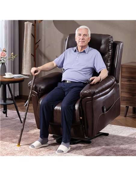 HOMCOM Power Lift Recliner Chair with Vibration Massage, Heat, USB - Brown - pic 167015 | FastDaddyshop