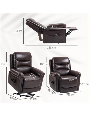 HOMCOM Power Lift Recliner Chair with Vibration Massage, Heat, USB - Brown