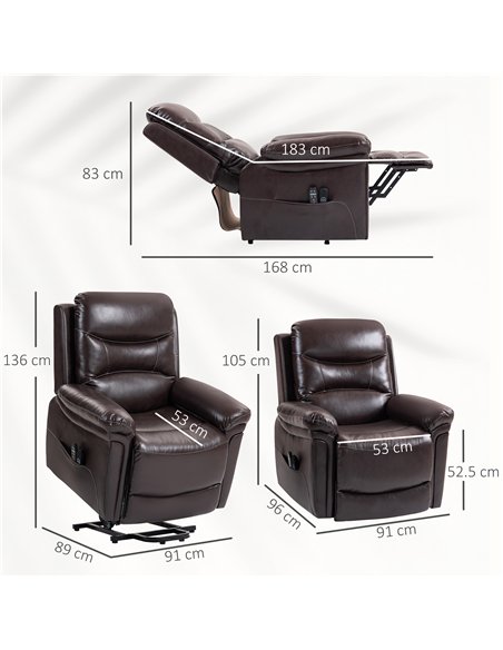 HOMCOM Power Lift Recliner Chair with Vibration Massage, Heat, USB - Brown - pic 167016 | FastDaddyshop