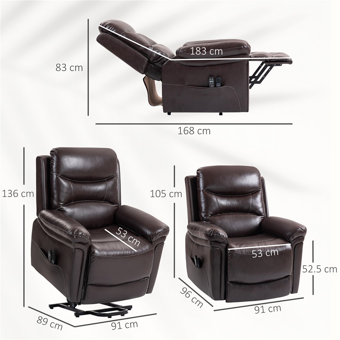 HOMCOM Power Lift Recliner Chair with Massage, Heat & USB Brown 713-203V70BN pic4
