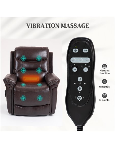 HOMCOM Power Lift Recliner Chair with Vibration Massage, Heat, USB - Brown - pic 167018 | FastDaddyshop