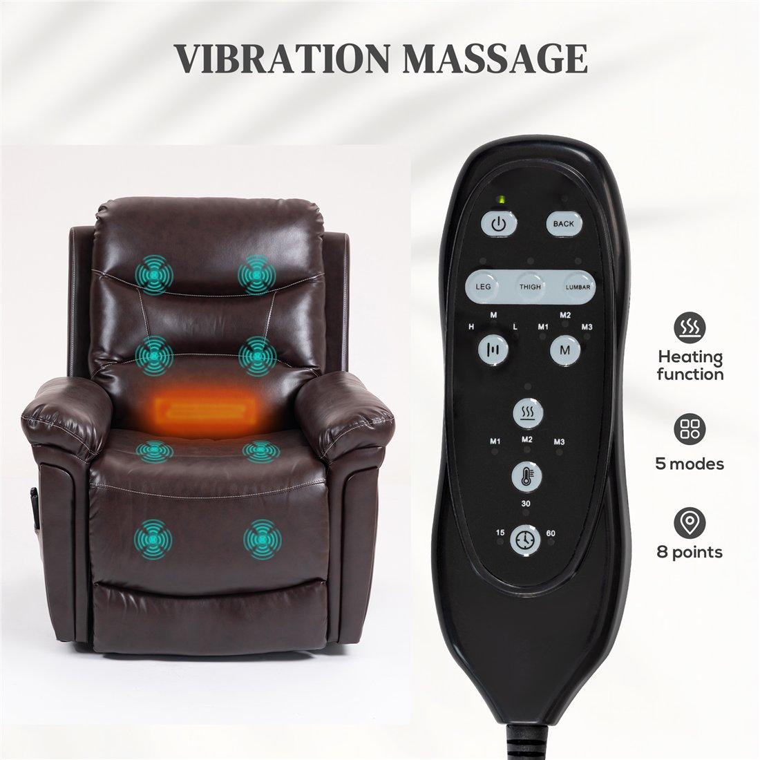 HOMCOM Power Lift Recliner Chair with Massage, Heat & USB Brown 713-203V70BN pic3