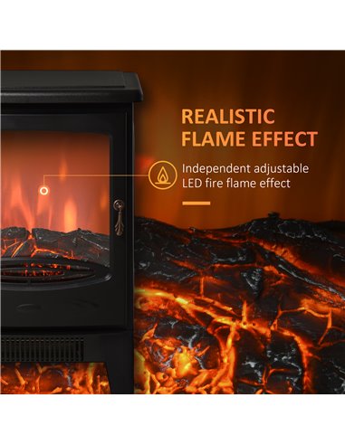 Homcom 1800W Tempered Glass Electric Fireplace Heater, Black
