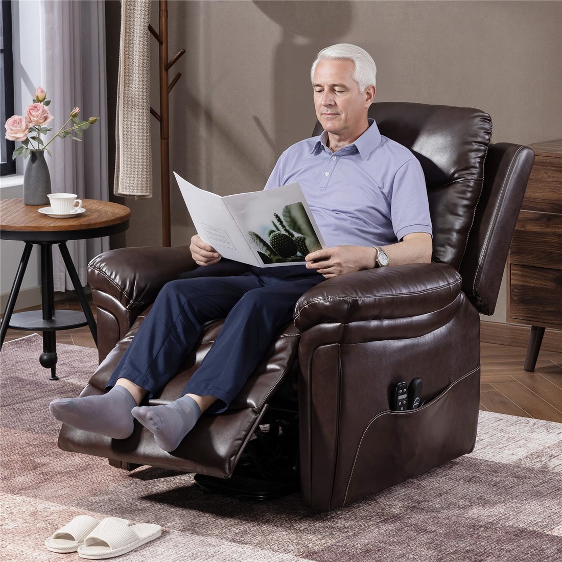 HOMCOM Power Lift Recliner Chair with Massage, Heat & USB Brown 713-203V70BN pic1