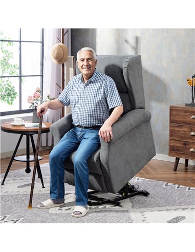 HOMCOM Power Lift Recliner Armchair, Electric Lift Chair for Elderly, Fabric Riser and Reclining Chair with Remote Control, Side