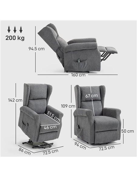 HOMCOM Power Lift Recliner Armchair, Electric Lift Chair for Elderly, Fabric Riser and Reclining Chair with Remote Control, Side - pic 167025 | FastDaddyshop