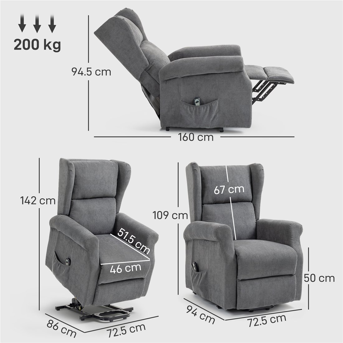 HOMCOM Electric Power Lift Recliner Armchair with Remote, Charcoal Grey 713-031V71CG pic3