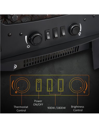 Homcom 1800W Tempered Glass Electric Fireplace Heater, Black