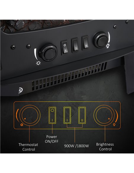 Homcom 1800W Tempered Glass Electric Fireplace Heater, Black - pic 16703 | FastDaddyshop