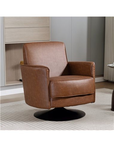HOMCOM Upholstered Swivel Accent Chair with Thick Padding, Brown