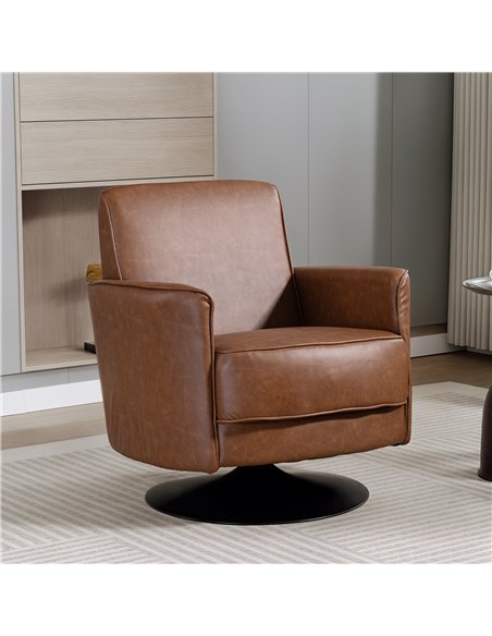 HOMCOM Upholstered Swivel Accent Chair with Thick Padding, Brown - pic 167033 | FastDaddyshop