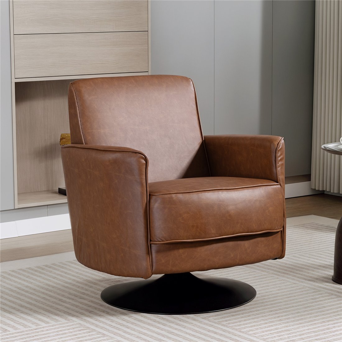 HOMCOM Upholstered Swivel Accent Chair with Thick Padding Brown 83B-603V70BN pic1