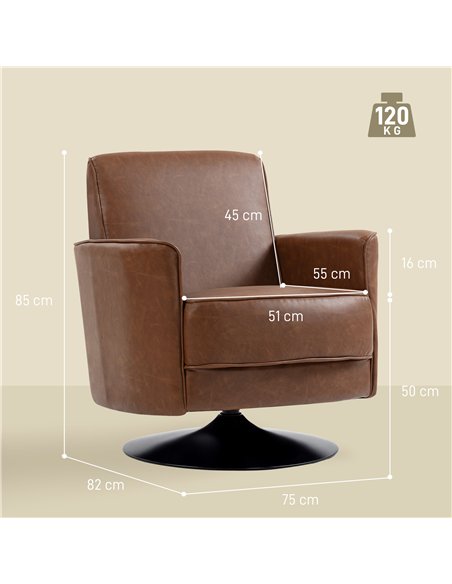 HOMCOM Upholstered Swivel Accent Chair with Thick Padding, Brown - pic 167034 | FastDaddyshop