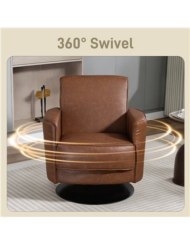 HOMCOM Upholstered Swivel Accent Chair with Thick Padding, Brown