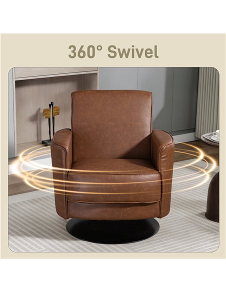 HOMCOM Upholstered Swivel Accent Chair with Thick Padding, Brown - pic 167035 | FastDaddyshop