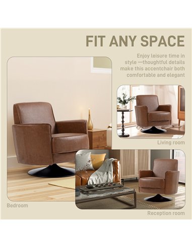 HOMCOM Upholstered Swivel Accent Chair with Thick Padding, Brown
