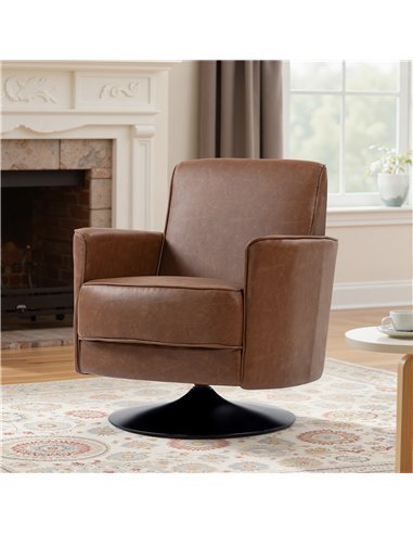 HOMCOM Upholstered Swivel Accent Chair with Thick Padding, Brown