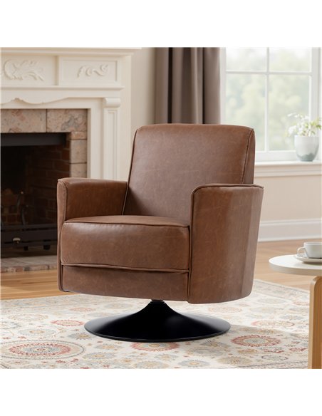 HOMCOM Upholstered Swivel Accent Chair with Thick Padding, Brown - pic 167039 | FastDaddyshop
