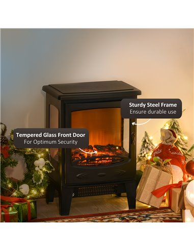 Homcom 1800W Tempered Glass Electric Fireplace Heater, Black