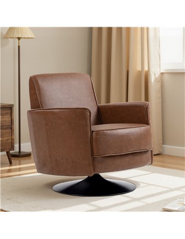HOMCOM Upholstered Swivel Accent Chair with Thick Padding, Brown