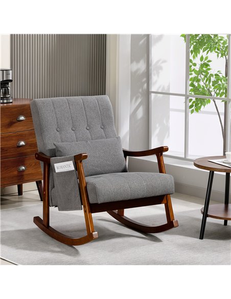 HOMCOM Wood Frame Rocking Accent Chair - Grey - pic 167042 | FastDaddyshop