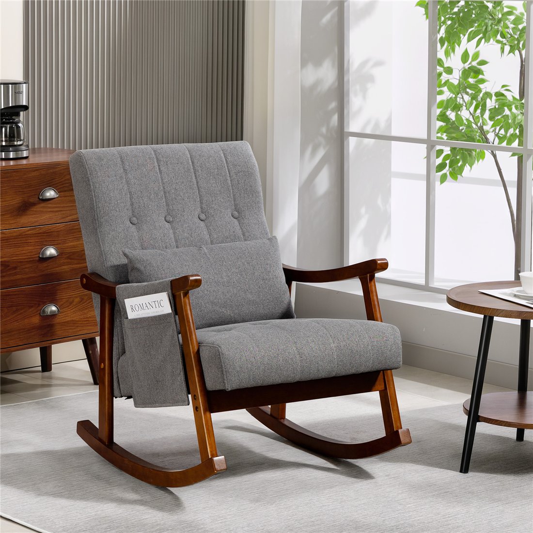 HOMCOM Grey Wood Frame Rocking Accent Chair 83B-571V70GY pic1