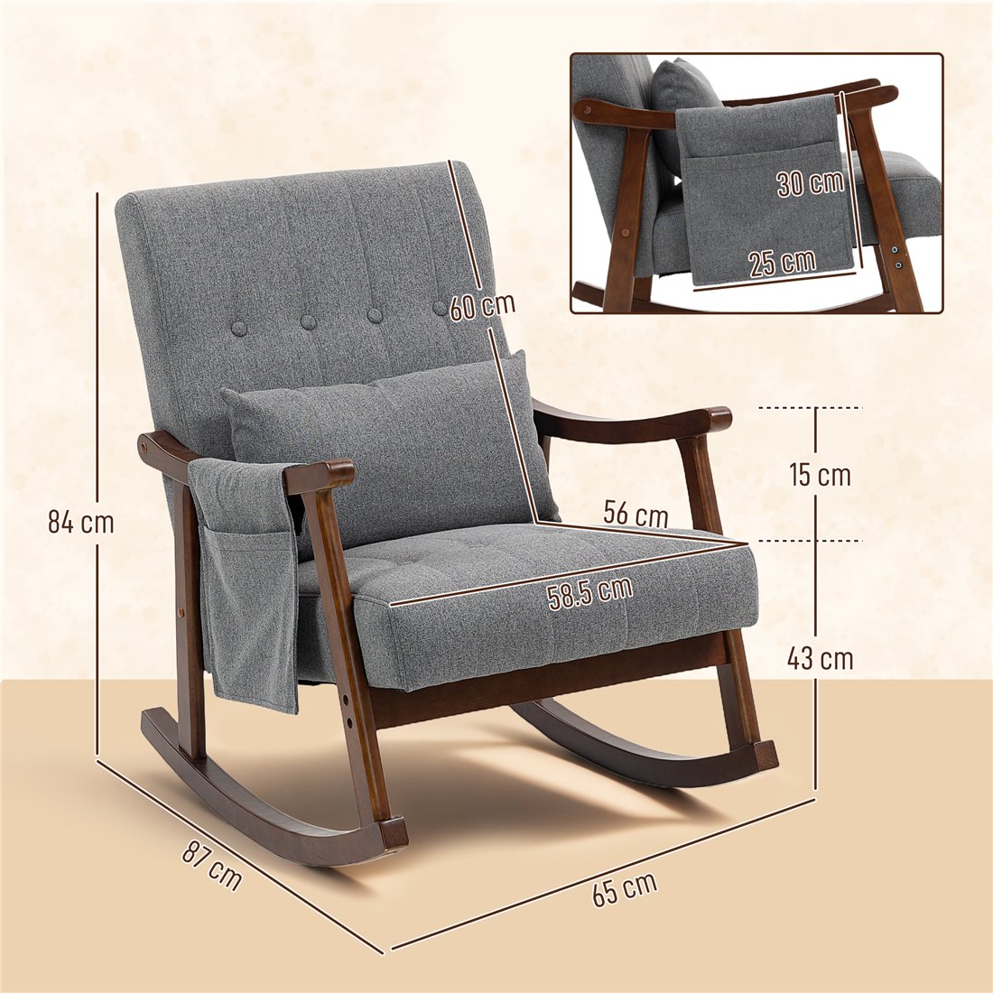 HOMCOM Grey Wood Frame Rocking Accent Chair 83B-571V70GY pic2