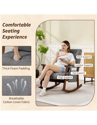 HOMCOM Wood Frame Rocking Accent Chair - Grey