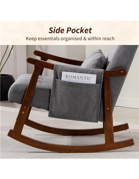 HOMCOM Wood Frame Rocking Accent Chair - Grey - pic 167046 | FastDaddyshop