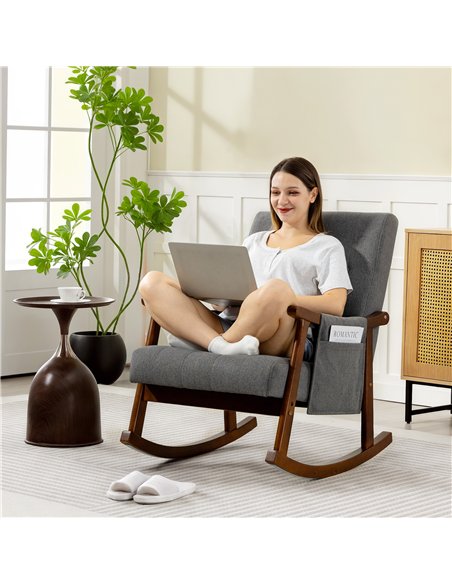 HOMCOM Wood Frame Rocking Accent Chair - Grey - pic 167048 | FastDaddyshop