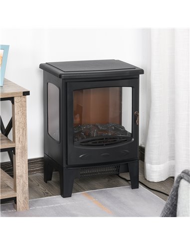Homcom 1800W Tempered Glass Electric Fireplace Heater, Black