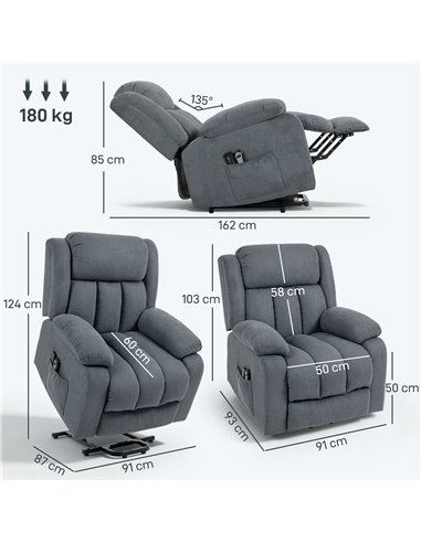 HOMCOM Power Lift Recliner Chair with Massage, Overstuffed Lift Chair for Elderly with Footrest, Remote and Side Pocket, Grey
