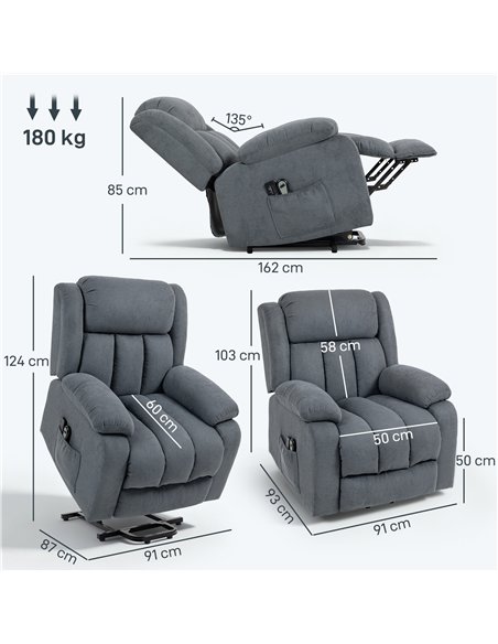 HOMCOM Power Lift Recliner Chair with Massage, Overstuffed Lift Chair for Elderly with Footrest, Remote and Side Pocket, Grey - pic 167052 | FastDaddyshop