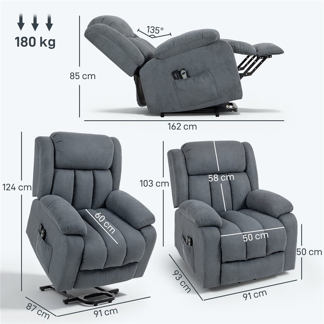 HOMCOM Electric Power Lift Recliner Chair with Massage Grey 713-093V71GY pic2
