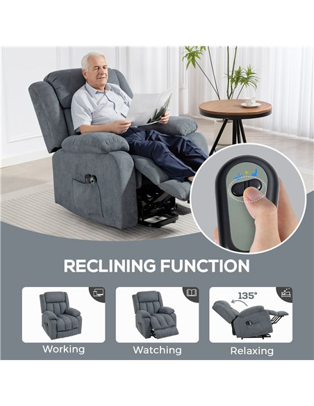 HOMCOM Power Lift Recliner Chair with Massage, Overstuffed Lift Chair for Elderly with Footrest, Remote and Side Pocket, Grey - pic 167055 | FastDaddyshop