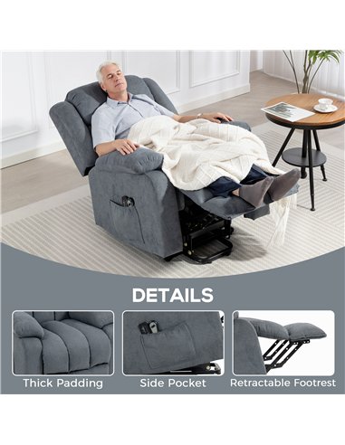 HOMCOM Power Lift Recliner Chair with Massage, Overstuffed Lift Chair for Elderly with Footrest, Remote and Side Pocket, Grey