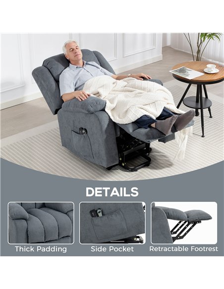 HOMCOM Power Lift Recliner Chair with Massage, Overstuffed Lift Chair for Elderly with Footrest, Remote and Side Pocket, Grey - pic 167057 | FastDaddyshop