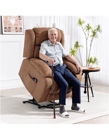 HOMCOM Power Lift Recliner Chair with Massage, Overstuffed Lift Chair for Elderly with Footrest, Remote and Side Pocket, Brown