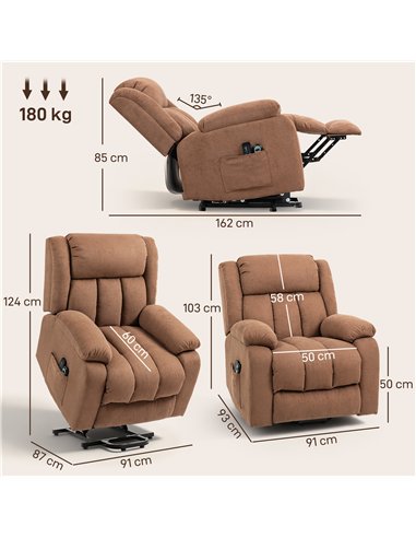HOMCOM Power Lift Recliner Chair with Massage, Overstuffed Lift Chair for Elderly with Footrest, Remote and Side Pocket, Brown