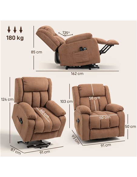HOMCOM Power Lift Recliner Chair with Massage, Overstuffed Lift Chair for Elderly with Footrest, Remote and Side Pocket, Brown - pic 167061 | FastDaddyshop
