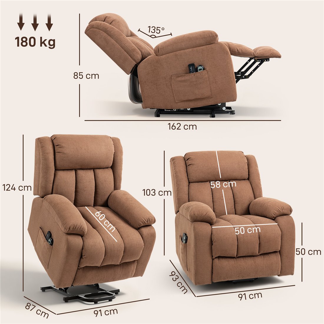 HOMCOM Electric Power Lift Recliner Chair with Massage, Brown 713-093V71BN pic2