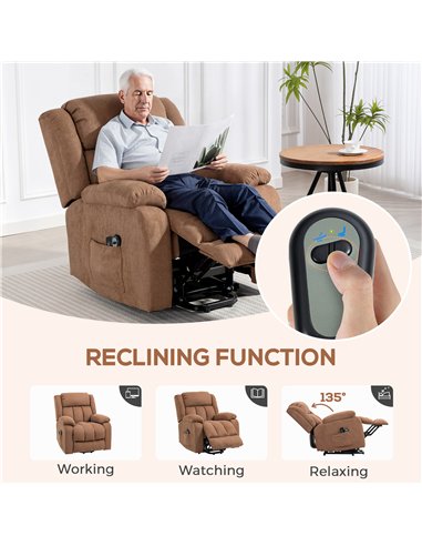 HOMCOM Power Lift Recliner Chair with Massage, Overstuffed Lift Chair for Elderly with Footrest, Remote and Side Pocket, Brown