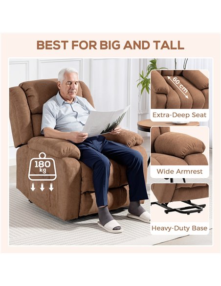 HOMCOM Power Lift Recliner Chair with Massage, Overstuffed Lift Chair for Elderly with Footrest, Remote and Side Pocket, Brown - pic 167065 | FastDaddyshop