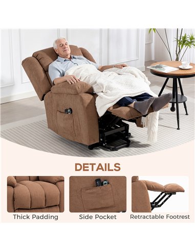 HOMCOM Power Lift Recliner Chair with Massage, Overstuffed Lift Chair for Elderly with Footrest, Remote and Side Pocket, Brown