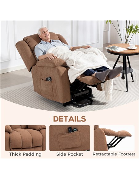 HOMCOM Power Lift Recliner Chair with Massage, Overstuffed Lift Chair for Elderly with Footrest, Remote and Side Pocket, Brown - pic 167066 | FastDaddyshop
