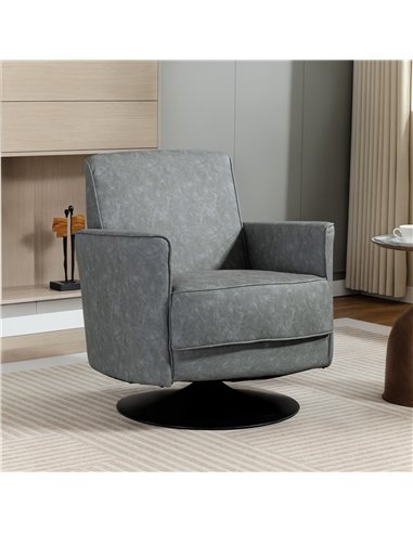 HOMCOM Upholstered Swivel Accent Chair with Thick Padding, Grey