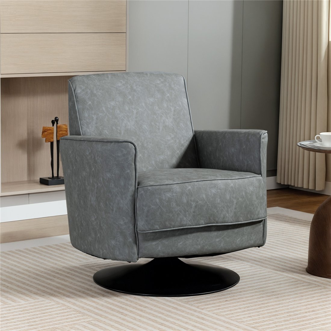 HOMCOM Upholstered Swivel Accent Chair with Thick Padding Grey 83B-603V70GY pic1